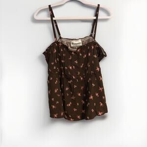 No Boundaries‎ Large Woven Top Bitter Chocolate Combo Brown Floral Boho Hippie
